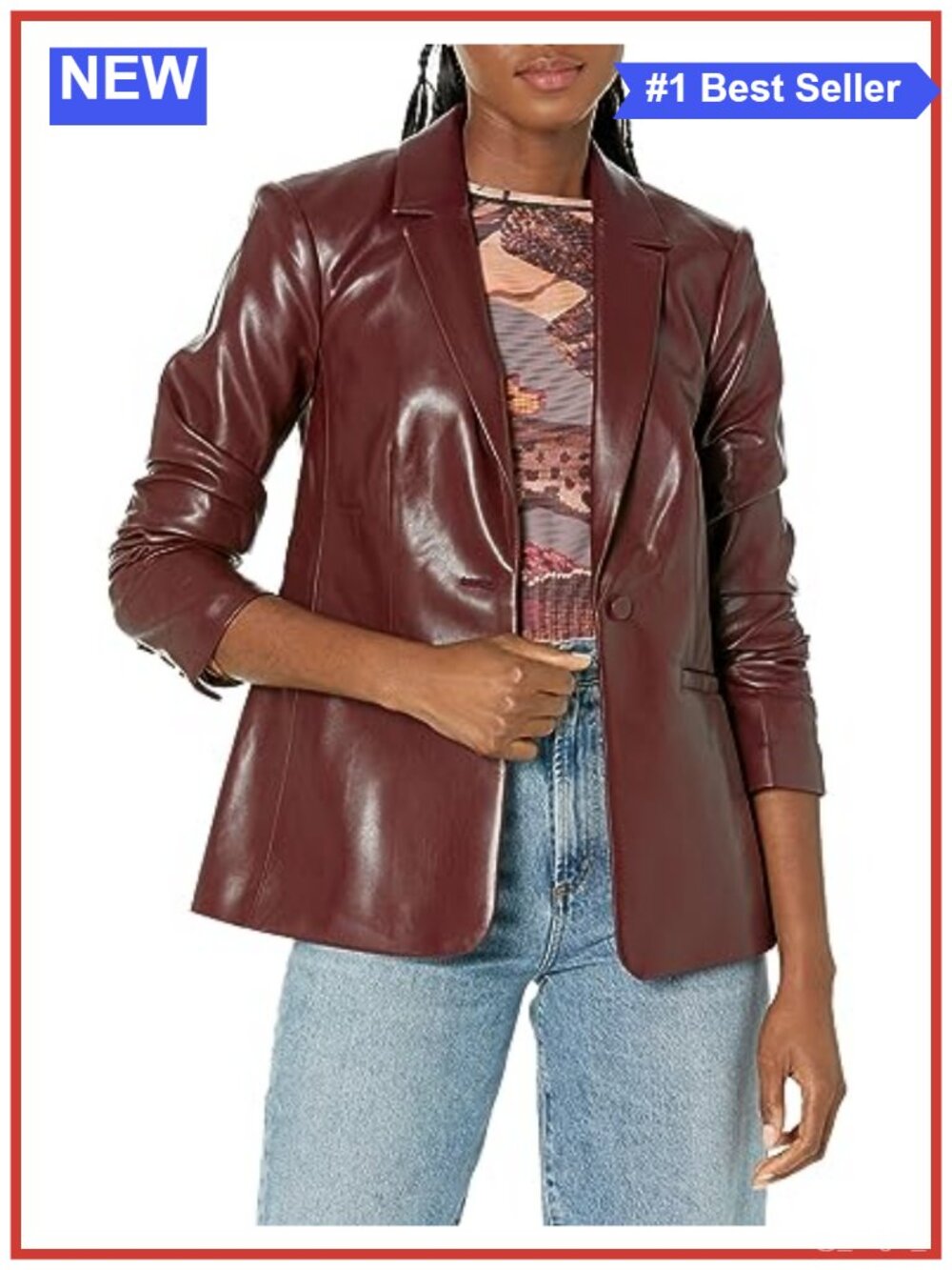 Vegan Leather Kylie Jacket Notch Collar Button Blazer